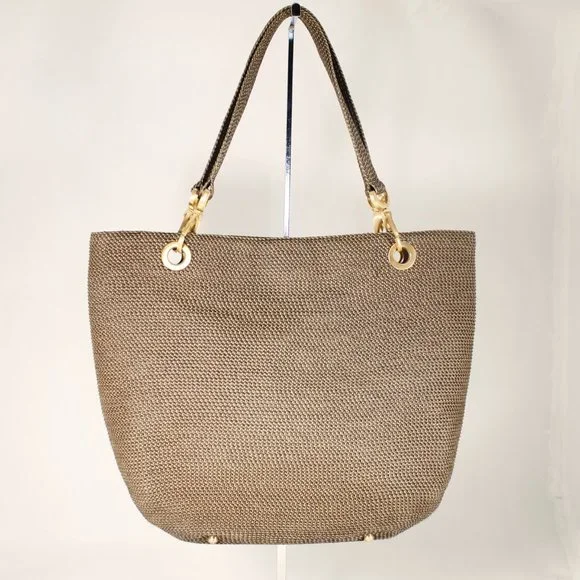 ERIC JAVITZ Black & Metallic Gold Woven Tote, Chunky Gold Accents, Medium Size - Picture 8 of 16